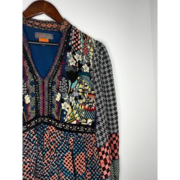 Anthropologie Bhanuni By Jyoti Womens Abstract Baby Doll Blouse Size Small - Picture 3 of 7